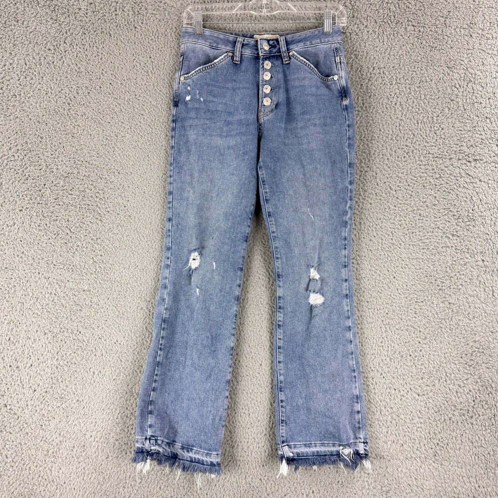 Free People We The Free Jeans Womens 25 Blue Distressed Button Fly Cropped Flare